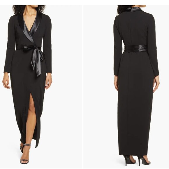 ELIZA J LONG SLEEVE TUXEDO BLACK GOWN DRESS sz 2 - Picture 1 of 4